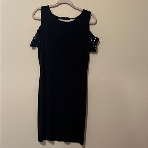 Calvin Klein Elegant Black Cold Shoulder Dress with studs